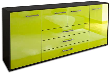 Lqliving Kommode Sideboard Eliana, Korpus in anthrazit matt, Front im Hochglanz-Design Grün (180x79x35cm), inkl. Metall Griffen, Made in Germany