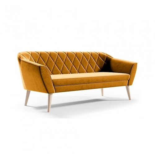 Bettso - Sofa 3-Sitzer - Velours Stoff, Couch 3-er, Couchgarnitur, Sofagarnitur, Polstersofa, Scandinavian Design Kollektion, Holzfüße (180 cm x 75 cm x 74 cm) Viva (Gelb (R41))