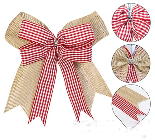 10Pcs Weihnachtsschleifen Schleifen Weihnachtsdeko 14*15cm karierte Mini-Weihnachtsschleifen für Sackleinen Schleife, schwarz und weiß, Büffel, kariert, Weihnachtsbaum, Kariert, DIY Handwerk