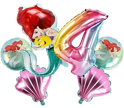 Meerjungfrau Geburtstag Deko, Meerjungfrauen Luftballon 4 Jahre, Party Luftballons Set, Geburtstagsdeko Set, Folienballons Geburtstag Mädchen, Folienballons für Kinder Geburtstag Dekoration