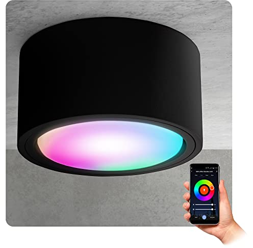 SSC-LUXon CELI-X Aufbauleuchte schwarz rund kompatibel mit Alexa, Siri & Google - Spotleuchte inklusive Smart LED RGBW GX53