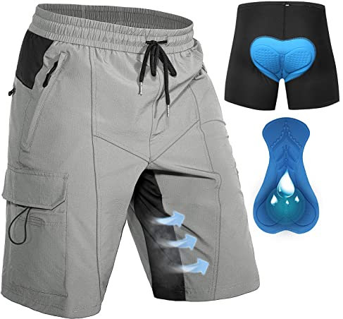 Hiauspor Herren MTB Hose Kurz Gepolstert Mountainbike Hose mit Polster Fahrradhose Herren Atmungsaktiv Radhose Outdoor Schnelltrocknend Radlerhose(Limette Weiß,XXL)