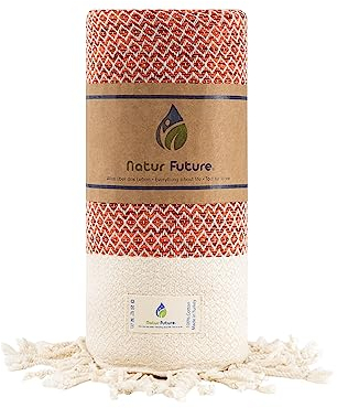 NATUR FUTURE Strandtuch Baumwolle Groß XXL Badetuch Handtuch Duschtuch Badehandtuch Hamamtuch Stranthandtuch Sporttuch Sarong Pareo Yoga Fouta Decke Saunatuch Spa (Orange, Juwel 100 x 200 cm)