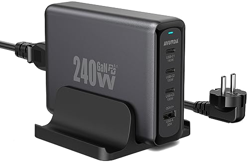 AVUMDA 240W Chargeur USB C GaN PD3.1 140W PD3.0 100W 4 Ports Station de Charge Rapide Compatible avec MacBook Pro 16 Air iPad iPhone14 13 Samsung Galaxy Dell Switch