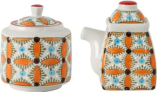 Porzellan-Gewürzglas, Zuckerdose, Milchkännchen und Zuckersets im pastoralen Stil, Bohemia-Milchkännchen, Zuckerdose, Kaffee-Servierset, Sahnekännchen, Orangen-Zuckerdose ( Color : Orange , Size : Mil