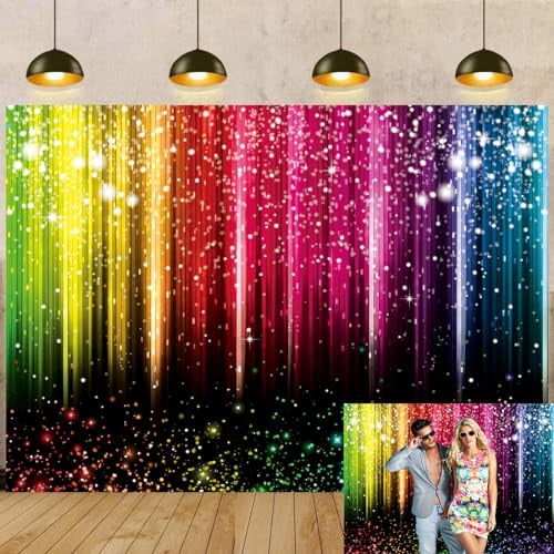 Neon Photo Backdrop Colorful Glitter Photography Background 7x5FT Music Dance Prom Adult Party Decoration Kids Birthday Supplies Photo Booth Props