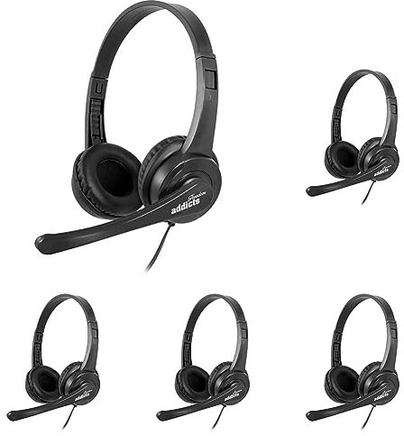 NGS VOX505USB Auricular Estéreo con Micrófono, Conexión USB y Control de Volumen para PC, Ordenador Portátil o Videoconsola (Paquete de 5)