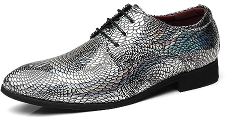 MANLADUO Scarpe Derby da uomo in stile britannico con punta a punta, in pelle, formali, lucide, scarpe alla moda per performance, Grigio, 46.5 EU