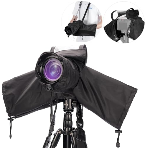 JJC Housse de Pluie en Nylon pour Appareil Photo et objectifs Canon Sony Nikon ≤ 230 mm de Longueur – Sangle et trépied montable, fenêtre de visualisation à Fermeture éclair, Manchons d'objectif Anti