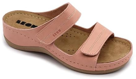 LEON 907 Lederschuhe Sandalen Sandalette Clog Pantolette Komfortschuhe Hausschuhe, Damen, Rose, EU 37