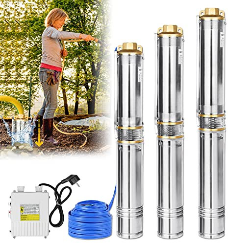 JNGLGO Tiefbrunnenpumpe 370W Brunnenpumpe aus Edelstahl mit 20 m Verbindungskabel Tauchpumpe 4.000 l/h Fördermenge Sandverträglich Tauchdruckpumpe