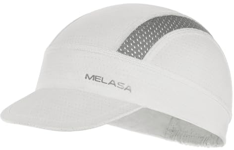 MELASA Cycling Cap, Cooling Skull Cap Helmet Liner with Sun Visor, Sun Protection Running Beanie Bike Cap for Men Women Under Helmet(White)