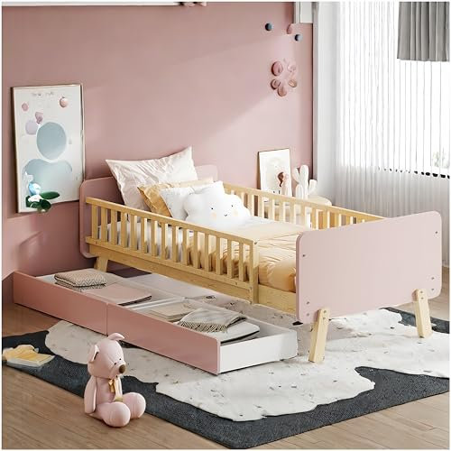 Letto bambini 90x190cm, con 2 cassetti, letto singolo (Rosa)