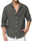 Enlision Dark Grey Linen Shirts Men Long Sleeve Shirt Button-Down Henley Shirts Cotton Casual Beach Summer Shirt Holiday Party with Pocket XL