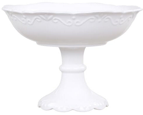 Dibor White Fruit Bowl Vintage Style Footed Porcelain Table Centrepiece Decoration Baroque Embossed Multi-Purpose Decorative Fruit Basket Pot Pourri