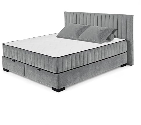 Stella Trading NAGOL C Boxbett 180x200, Anthrazit - Bequemes Doppelbett mit Bettkasten und Premium 9-Zonen-Federkern Wendematratze - 205 x 114 x 214 cm (B/H/T)