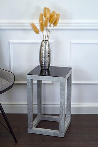 freeroom24, Beistelltisch, Wohnzimmertisch, Couchtisch, Coffee Table, Kleiner Kaffeetisch, Blumenhocker, Blumensäule, Cube, Betonoptik, Glas schwarz, 30 x 30 x 40cm, Made in Germany