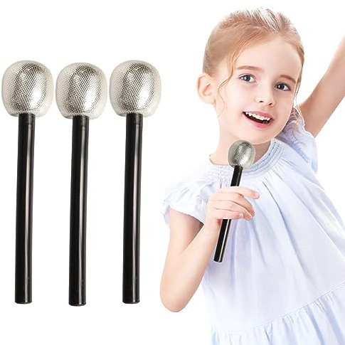 SMELEYOU 4PCS Party Microphone Props for Eurovision Song Contest Decoration 2023 Pretend Microphone Toy Silver Glitter Microphone Halloween Props for Fancy Dress Prop