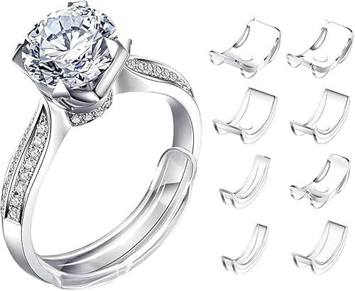 8 Pack Invisible Ring Size Adjuster, 8 Sizes Ring Adjuster for Loose Rings, Silicone Transparent Clear Ring Size Resizer and Reducer, UK Ring Sizer Gift for Men and Women