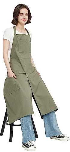 Jaspfct Töpferschürze, geteiltes Bein, lang, Künstler-Malschürze mit 3 Taschen, für Keramik, Ton, Damen und Herren, Grün , 36''long