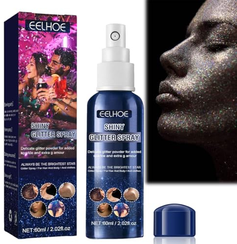Glitzer Spray Haare und Körper, Glitzer Haarspray 60ml, Glitzerspray für Haare und Kleidung, Glitter Spray für Haut Haar Gesicht Schnell Trockenes für Halloween Fasching Make up
