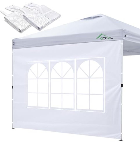 Acepic 2 Parois Latérales avec Fenêtre pour Tonnelle de 3 x 3 m, Imperméable Toile pour Tonnelle, Rideau Tonnelle 3x3 pour Camping, Fêtes, Exterieur, Protection UV 50+