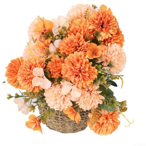 Feegow Künstliche Chrysanthemen, künstliche Orchideen, Chrysanthemen für Zuhause, Garten, Party, Büro, Dekoration, Brautsträuße, Blumenarrangement (orange)
