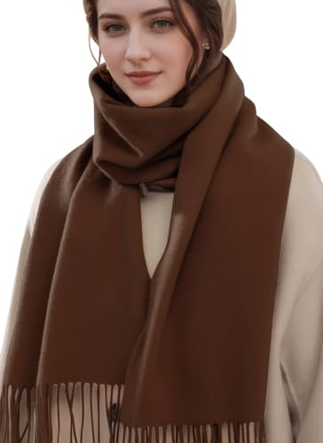 MEDUOLA Damen Winter Schal aus weichem angenehmem Material große einfarbige Pashmina mit fransen Pashmina Tücher und Umschläge Braun B
