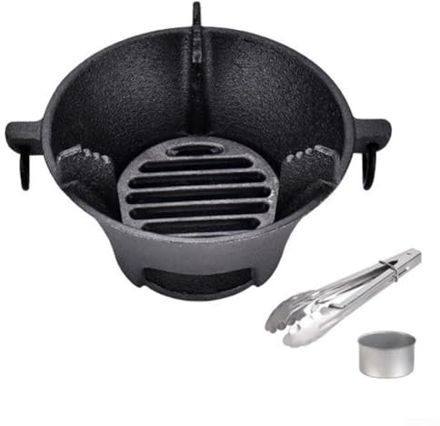 Besttoolifes Stufa a carbone in ghisa, piano cottura coreano, barbecue giapponese, portatile, per uso esterno, antiaderente, facile da pulire, nero, 25,5 cm (16 cm)