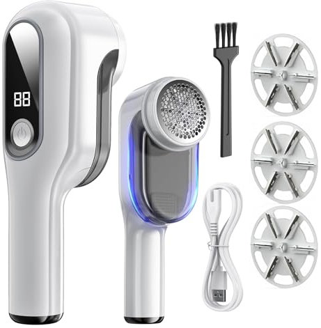Fabric Shaver, Large Size Electric Charging Fabric Shaver, Electric Portable Sweater Defuzzer with 2 Speeds, with 4 Free Extra Blades, Quickly and Effectively Remove Fluff, Lint, and Bobbles