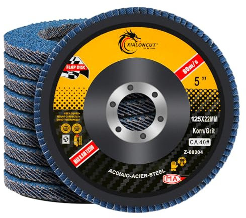 Flintronic Dischi Abrasivi a Lamelle 125MM, 10 Dischi Abrasivi a Lamella, Grana 40, ø 125 mm x 22 mm, per Rimuovere Sbavature, Ruggine, Lucidatura, Finitura, per Smerigliatrice Angolare