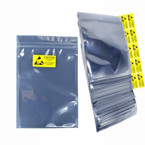 Bolsas ESD, bolsas antiestáticas, bolsas antiestáticas translúcidas para SSD HDD con 50 etiquetas, para variedades de dispositivos electrónicos de conducción manual, 21 x 24 cm, 50 unidades