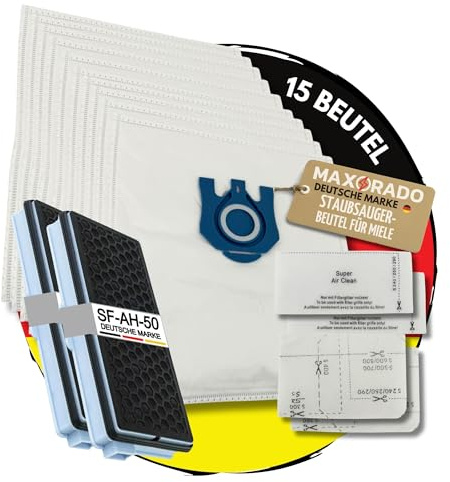 Maxorado 15 Staubsaugerbeutel + 2 Hepa Filter + 3 Motor Filter + 3 Abluftfilter Ersatzteile Set für Miele C3 C2 Complete S8340 S8430 S8310 S8360 S8 S5 S5211 S5210 s8460 Staubsauger Beutel