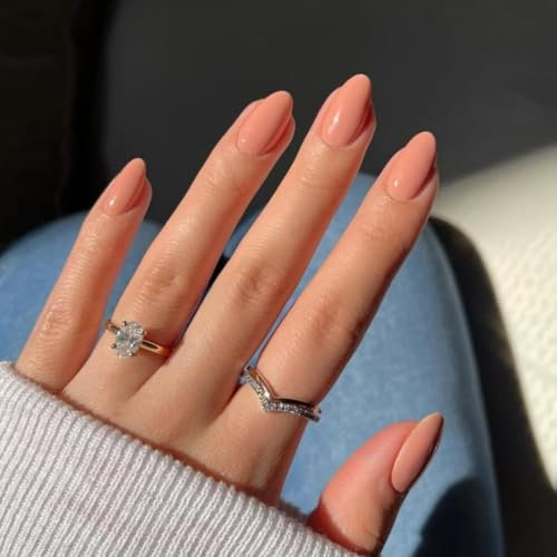 Coral Pink False Nails Short Oval, SXVME Simple Acrylic Press on Nails Short, Orange Fake Nails Short, Natural Glue on Nails Short Almond, Solid Gel Full Cover Stick On Nails For Women Daily Wear