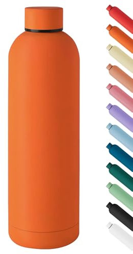 Borraccia Termica Grande 1 Litro Bottiglia Acciaio Inox Inossidabile Doppio Strato 1000 Ml Tappo Antigoccia Bevande Calde Fredde Termos Sistema Sottovuoto Rivestimento Soft Touch - Arancio