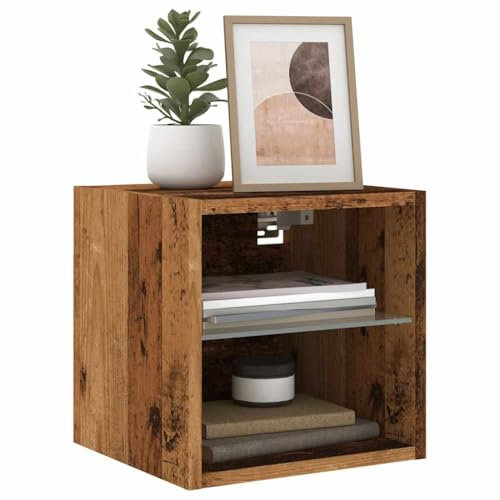 Iiaky 857673 Mobili TV a Parete con Luci LED 2pz Legno Antico 30x28,5x30 cm Mobile TV Mobile Porta Televisore,Mobiletto Industriale Tavolino Basso Vintage Console per Salotto