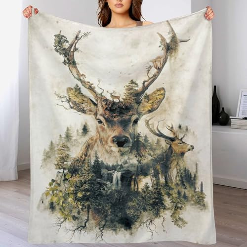 Hirsch Decke Wohndecke Warm & Kuschelig, Überwurf Ideal Für Draußen, Camping, Couch, Bett, Reisen – Wolldecke 130×180cm