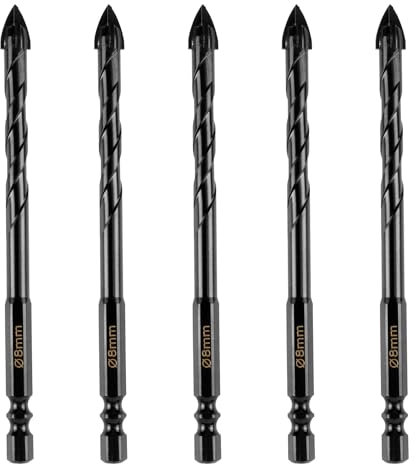 5PCS Tile Drill Bit 8mm Professional Tungsten Carbide Tip Drill Bits for Tile Brick Glass Porcelain Wood & Cement 8mm Masonry Drill Bit Glass Drill Bit