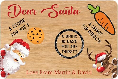 1stclassgifts Personalised Christmas Eve Plate/Tray/Board Dear Santa Xmas Kids Children's Treat Selection of Colours Available (UV Printed) (Light Wood)