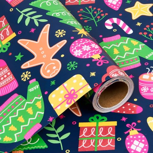 Rouleau de papier cadeau de Noël multicolore (43 cm x 10 m), recyclable, idéal pour emballer cadeaux d'anniversaire, de mariage, etc.