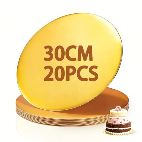 XRXYMQ 20 Stück Cake Board 30 cm 12 Zoll Tortenplatte Gold Tortenretter | Tortenunterlage Rund Wasserfeste, Wiederverwendbar, Tortenboden Ölresistente, Cakeboard, Geburtstage, Hochzeiten,Konditoreien