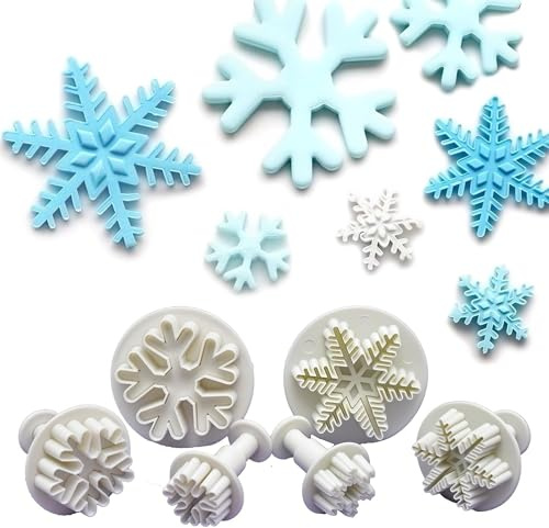 Z-YUEZ 6-Piece Plastic Snowflake Cookie Cutter Set - Fondant Cake Decoration Plunger Molds for Icing and Party Snowflake Designs