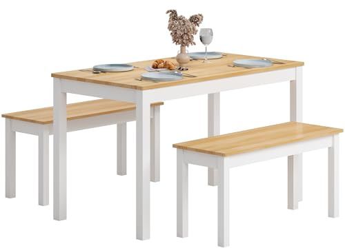 SDHYL Esstisch Küchentisch mit 2 Bänken küchentisch mit stühlen Metallgestell Küche Wohnzimmer Esszimmer