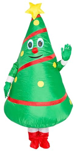 NaLatia Costume De Sapin De Noël Gonflable, Costume De Mascotte Gonflable Avec Boîtier À Piles, Sûr Et Respirant, Pour Personnes Mesurant Entre 150 Et 190 Cm, Pour Fête D'Halloween, Cosplay