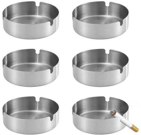 Askkopp i Rostfritt Stål, 6 st, 10 cm, Rund Bordaskkopp, Modern Och Stilren, Silver, Hög Volym, Vintage Design, Perfekt För Hem, Kontor, Hotell Och Restaurang (6, 10cm)