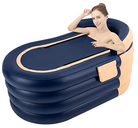 Aufblasbare Badewanne 140cm für Erwachsene, Faltbare Badewanne mit Luftpumpe und Wärmeisolierung, Mobile Klappbadewanne für Balkon, Dusche und Garten, Inklusive Zubehör