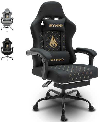 Symino Chaise de Gamer Ergonomique, Chaise Gaming avec Soutien Lombaire Repose-Pieds, Fauteuil de Bureau réglable et pivotant capacité de Charge 150 kg, Cuir PU Noir