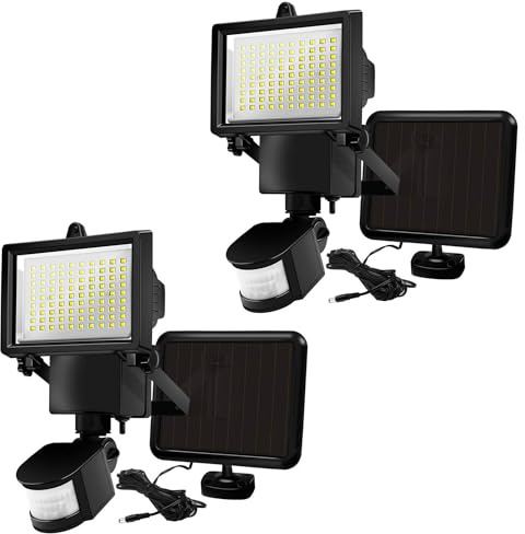 Lumisky 2 Stück Solarstrahler, schwarz, leistungsstarke Beleuchtung, Solarpanel, LED, weiß, Cooper, Schwarz, Höhe 22 cm, mit Bewegungsmelder, schwenkbar