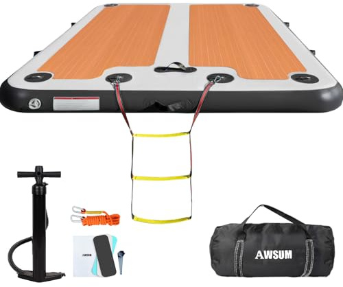 AWSUM Inflatable Floating Dock, 12ft Non-Slip EVA Surface Inflatable Swim Platform Dock for Lake, Inflatable Water Mat Floating Island Raft for Pool Beach Ocean