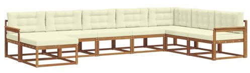 vidaXL Outdoor-Sofagarnitur mit Kissen 8 pcs Natur und Creme, Akazienholz Outdoor Sofa Set, modernes Ecksofa, langlebige Gartenmöbel, Terrassensitz, Lounge für den Hinterhof, Latten-Rücken-Design